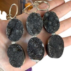 Black druzy keychain